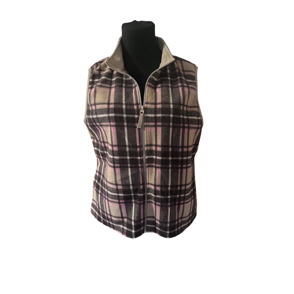 Mountain Lake brown and pink plaid zip up vest size L